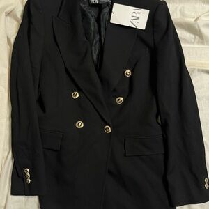 Zara Elegant Black Blazer with Gold Buttons